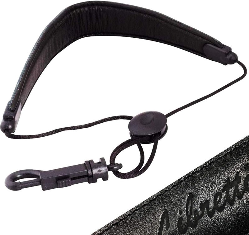 Libretto Junior/Small Neck Padded Sax Strap, Pure Black, Soft Genuine Leather, Adjustable, Less Stressed, Swivel Snap, Comfy, Exquisitely Designed for Soprano Sax & More! Great Gift for Saxophonists! - Image 1
